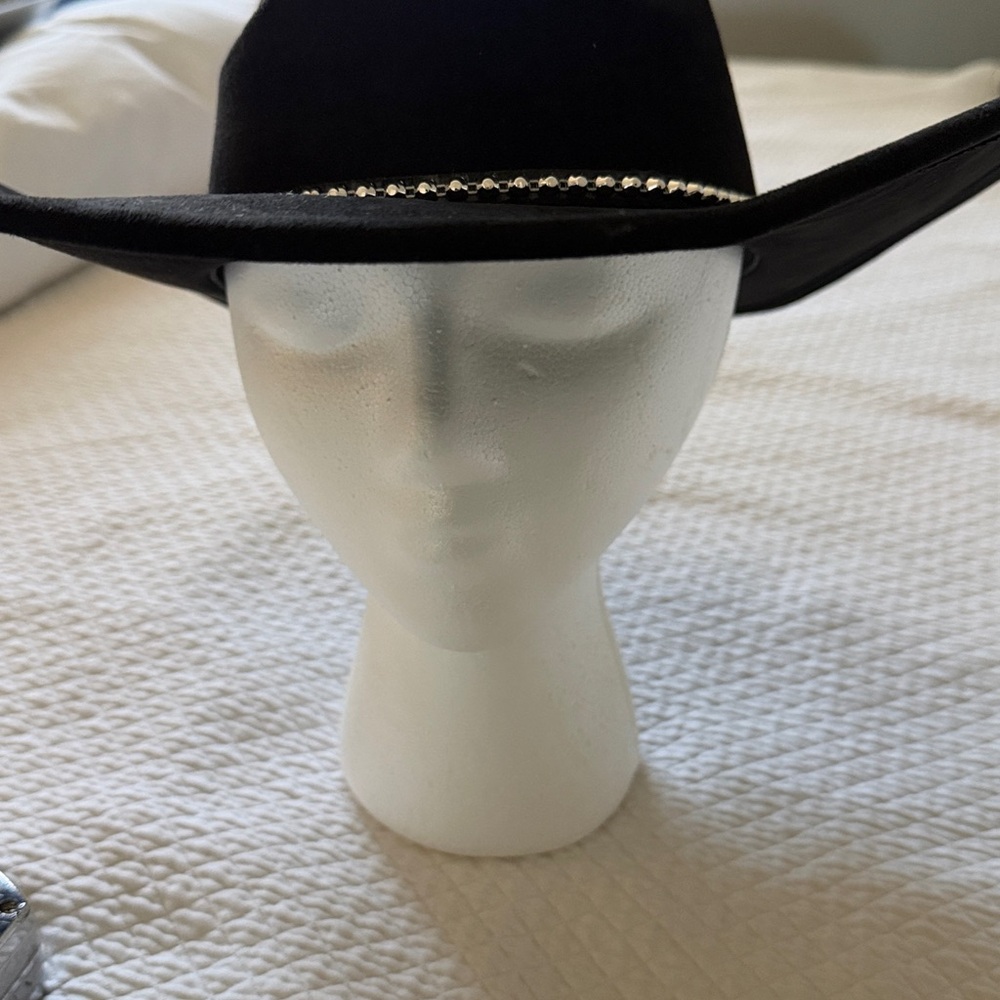 Anthropologie Elegant Black Cowboy Hat with faux suede with Silver Accents